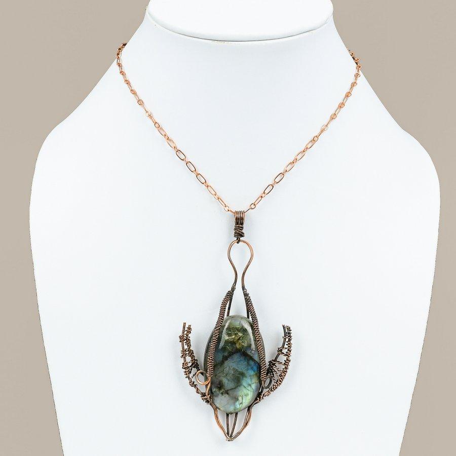 Labradorite Handmade Copper Wire Wrap Jewelry Pendant 4.14" E1B90