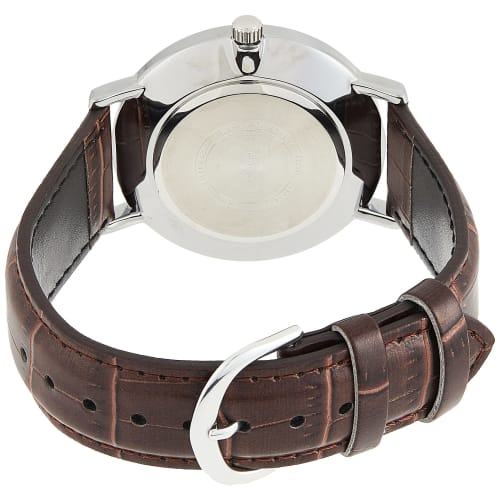 Casio MTP-VT01L-2B Men's Minimalist Blue Dial Analog Watch with Brown Leather Band, Silver, One Size, Quartz Movement.
