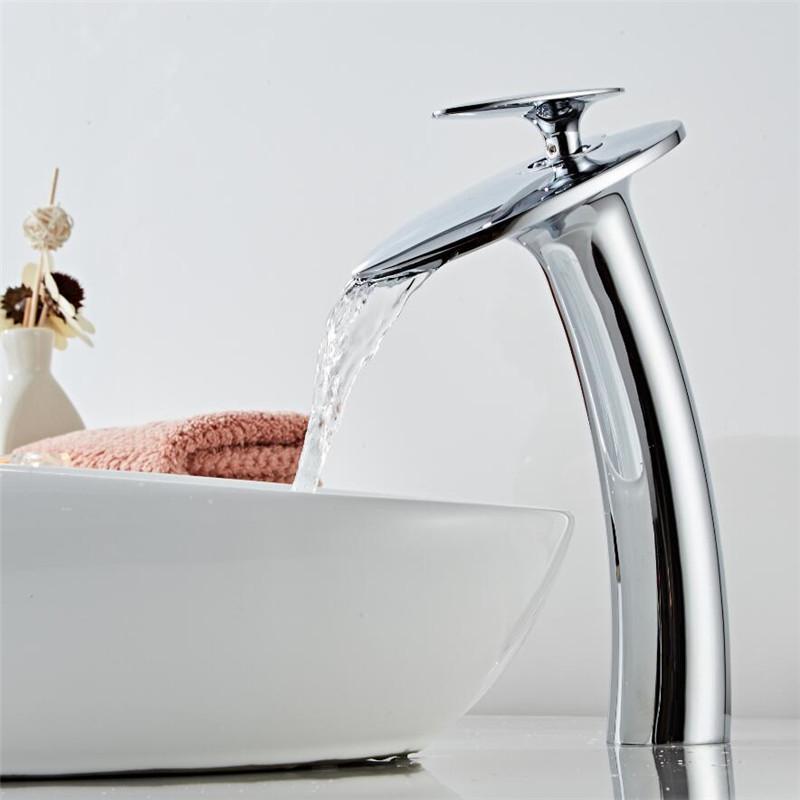 Смеситель для раковины, никелевый смеситель для водопада, латунный матовый золотой смеситель для ванной комнаты, смеситель для раковины, смеситель для горячей и холодной воды