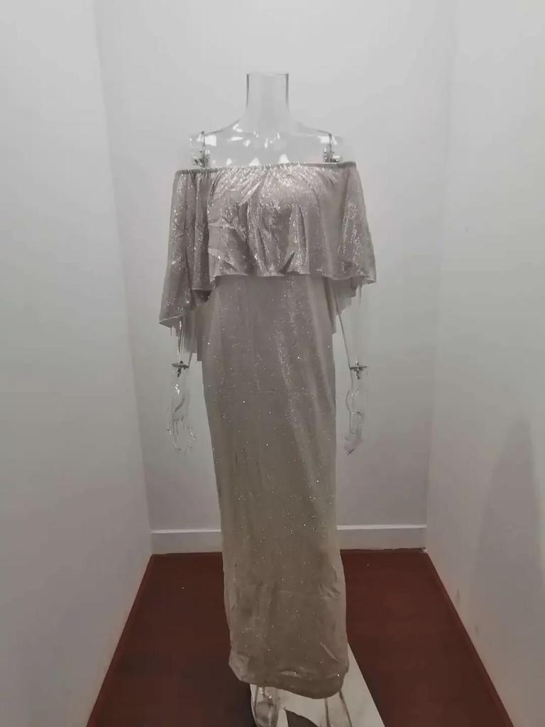 2024 One-Shoulder Ruffled Chest Wrap Evening Dress with Sparkling Hip Slit