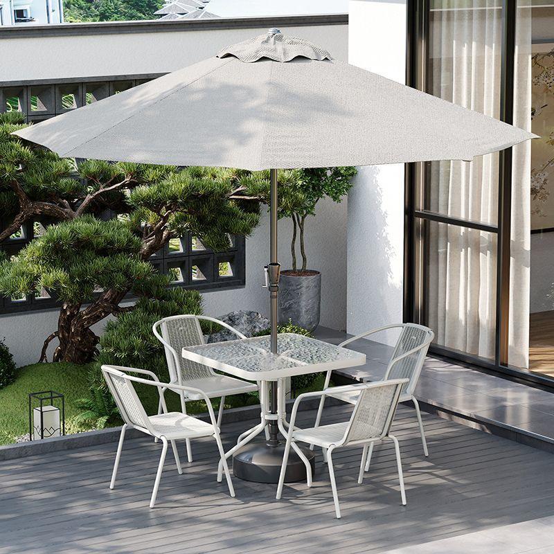 Outdoor Patio & Balcony Dining Chair Set - Wrought Iron & Rattan Backrest Chairs