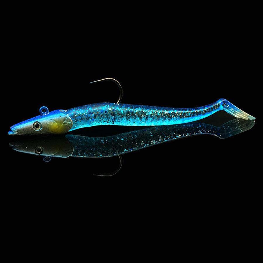 Мягкая приманка Светящаяся Crazy Fish Песчаный угорь Воблерная приманка с джиг-головкой Крючок Силиконовый Морской окунь Щука Кана Рокфишинг Групер Винил Рыбалка 260319