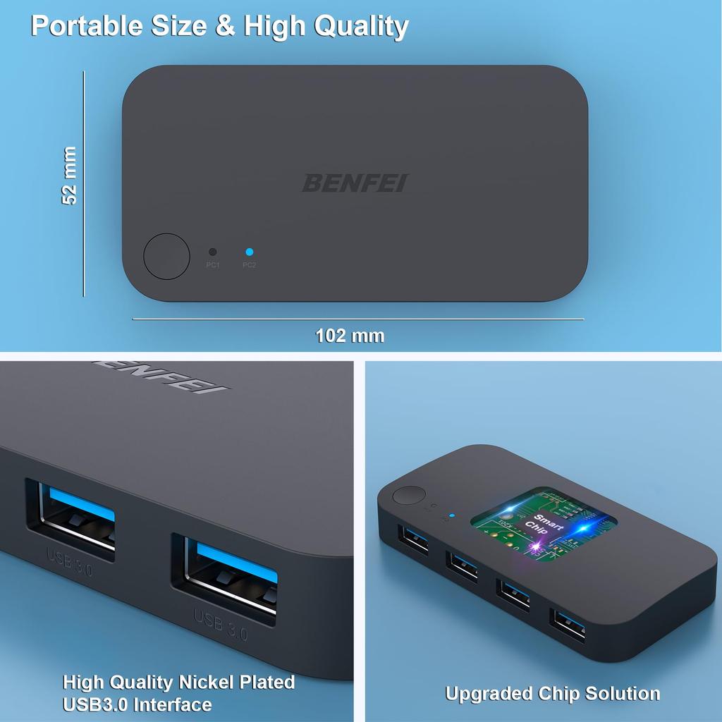 USB-переключатель BENFEI, высокоскоростной USB-переключатель для 2 ПК, ручной переключатель, переключатель принтера, USB-кабель x 2, 4 USB 3.0, принтер, мышь, клавиатура, концентратор,