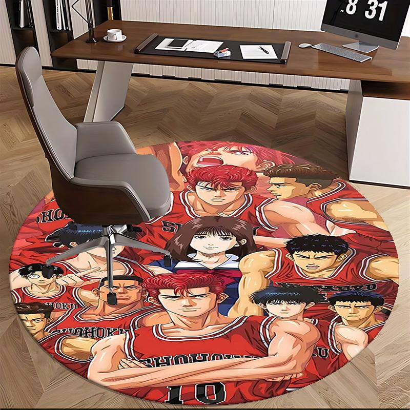 1pc Slam Dunk Anime Design Round Carpet - Perfect for Office Chair Mat, Home Decor, Gaming Room, Seasonal Gift, Anti-Slip Flooring.K059