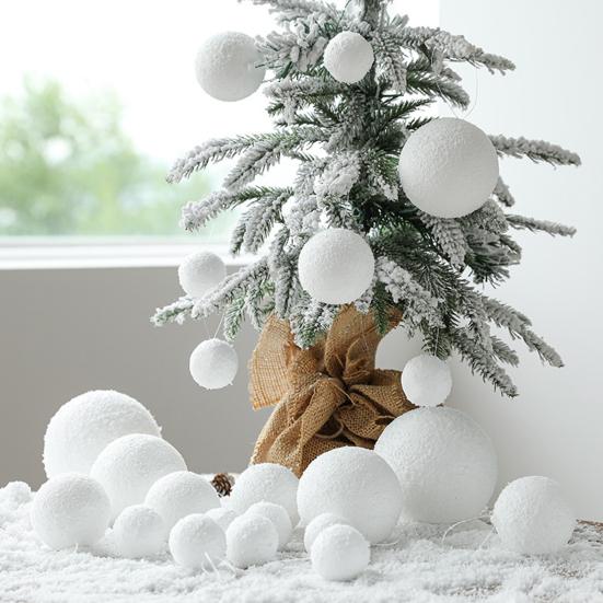 6Pcs 4/6/8CM Christmas Snow Ball White Foam Reusable Wedding Holiday Decoration Xmas Tree Hanging Ball Ornament Pendant