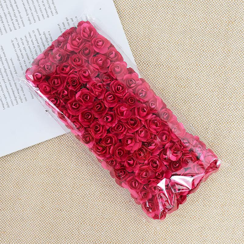 144/288pcs 2cm Mini Paper Rose Artificial Flowers Bouquet For Wedding Home Decoration DIY Scrapbooking Crafts Fake Plants Wreath