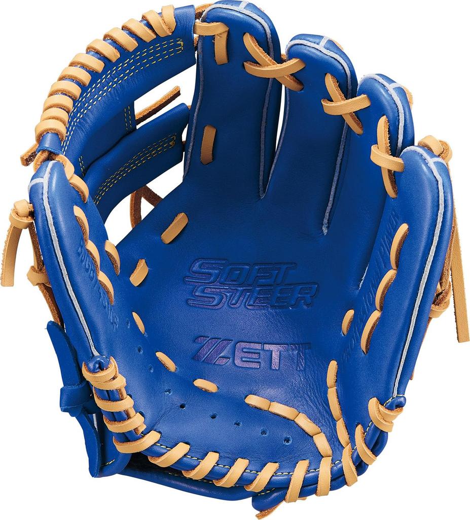 ZETT Youth Baseball Soft Navy X Pastel Brown BJGB74510F Glove, Steer, All-Around, Left-Handed Throw, (2532), Size SS,