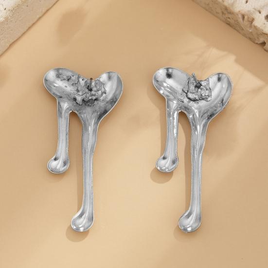 1 Pair Women Earrings Liquid Magma Metal Heart Drop Earrings Geometric Irregular Pleated Earrings Fashion Accessories