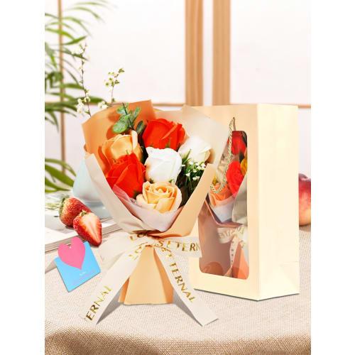 BBICE Soap Flower Bouquet, Popular Gift for Birthdays, Includes a Handle, Never-Withering Flowers, Clear Gift Box with Message Card, Perfect for Women