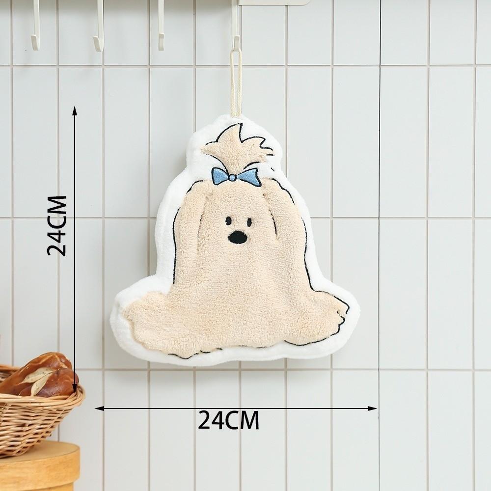 Милый мультяшный щенок Ручное полотенце Мягкий коралловый флис Банное платочек Сильное влагопоглощение Подвесной стиль Мочалка Кухня