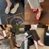 Sheepskin Version~ Grape Mother, the Same Fashionable Diagonal Cut Square T-shaped Belt Leather Toe Versatile Flat-soled Sandals Women's Summer