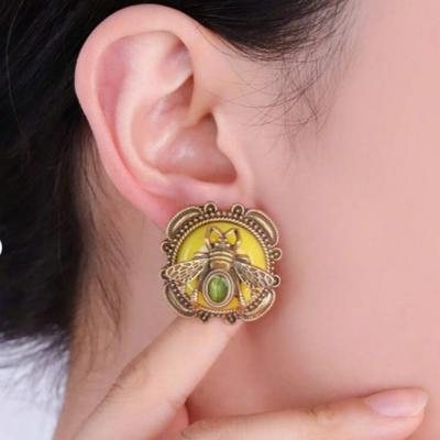 Изысканные серьги-гвоздики из двух частей в виде насекомых, геометрические, в стиле пчелы, из сплава, с искусственным цирконом желтого цвета, женские