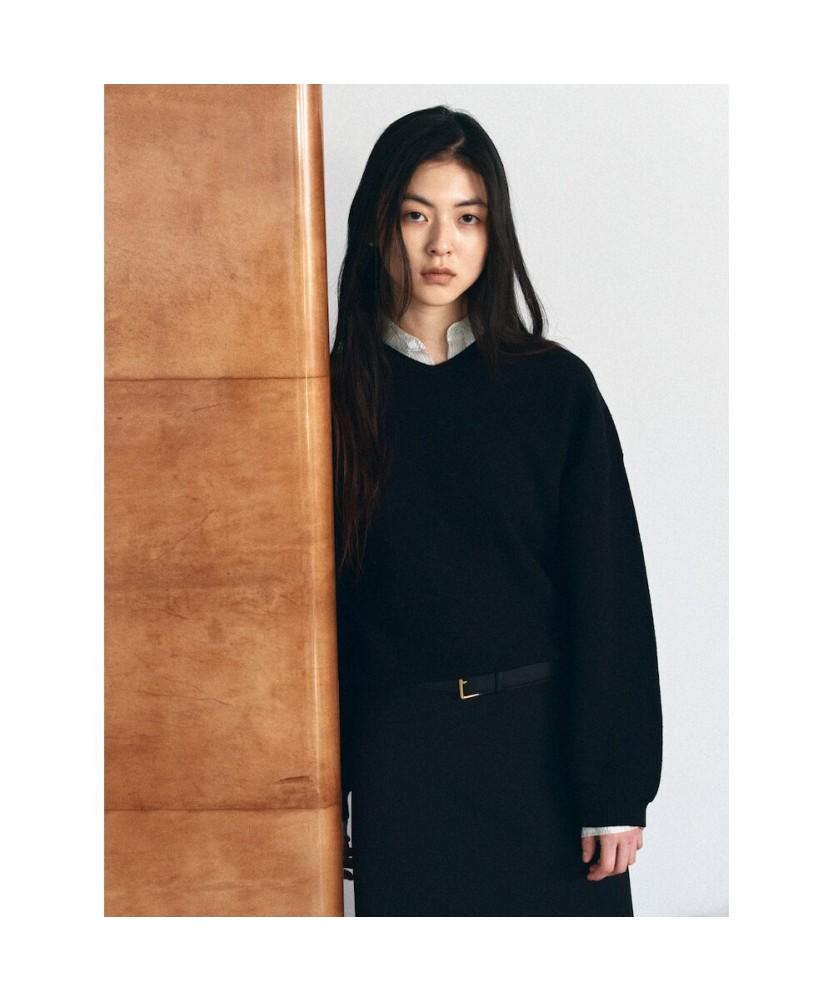 Diaepeocheo 90S Черный вязаный топ с V-образным вырезом (Ta6251A055)