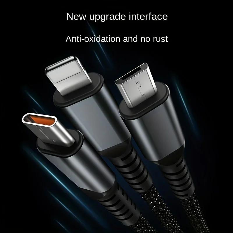 100W 3-in-1 Fast Charging Cable Intelligent Support For Ultra-Fast Charging USB, Visual Power Charging Via Multiple Interfaces