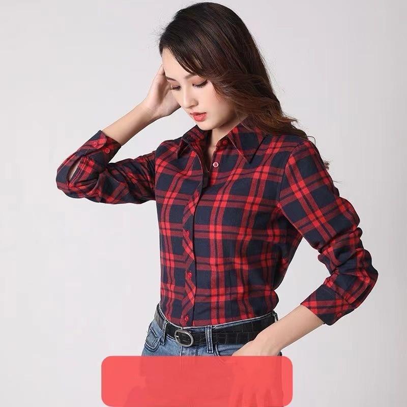 Женская рубашка приталенная ретро клетчатая рубашка большого размера повседневная свободная рубашка