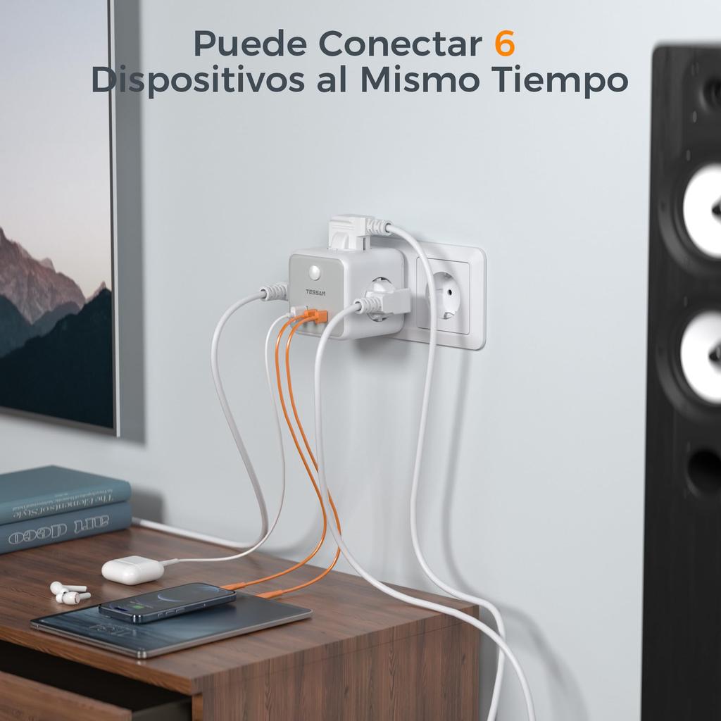 Tessan Серый/белый/черный адаптер питания с вилкой европейского стандарта с переключателем, 3 розетками и 3 портами USB, удлинитель с несколькими розетками европейского стандарта для дома, офиса, путешествий