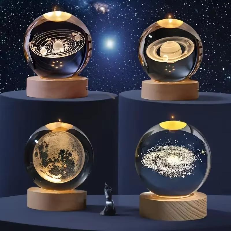 6cm 3D Planet Crystal Ball LED USB Night Light Solar System Galaxy Table Lamp Glowing Moon Sphere For Bedroom Decoration Gift