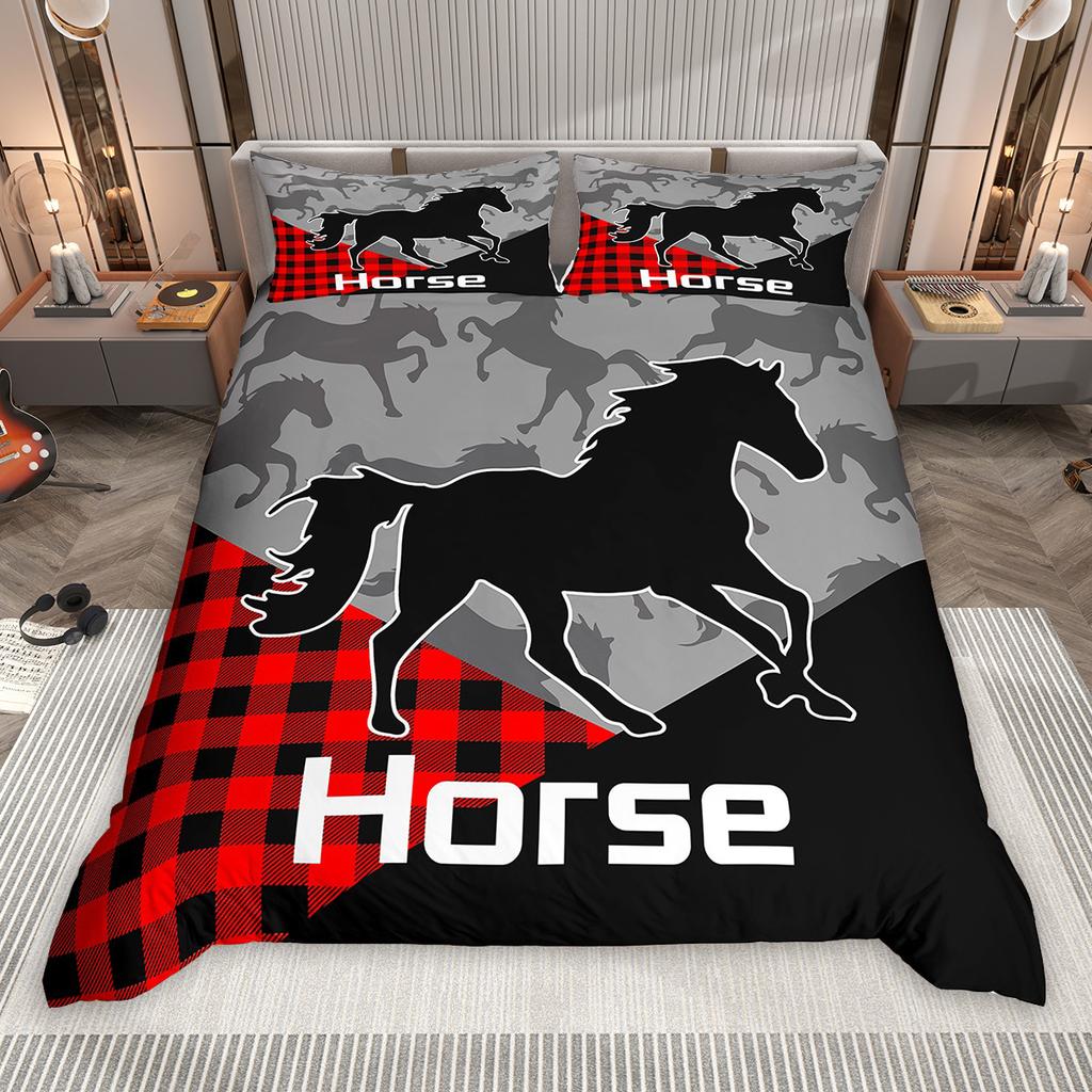 Homewish Galloping Horse Duvet Cover Set 2pcs/3pcs, Farmhouse Animal Bedding Set, Rustic Lodge Cabin Comforter Cover Set