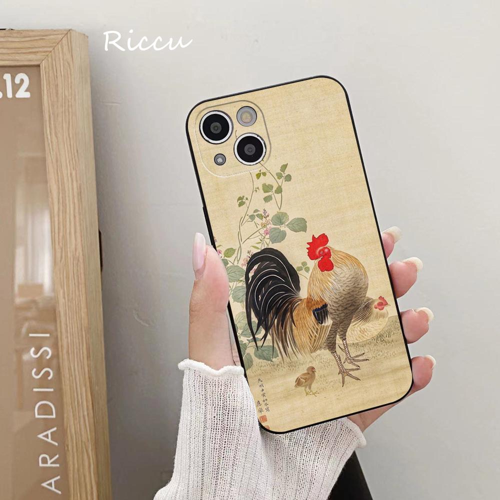 Мягкий чехол для iPhone 14 с изображением петуха и курицы от Ito Jakuchu для Iphone 14 11 12Pro 8 7 Plus X 13Pro MAX SE2020 XR XS Чехлы