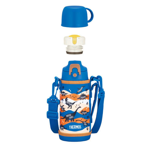 Thermos Vacuum Insulated Two-Way Water Bottle, 0.6L/0.63L, Blue-Brown, Direct Drinking, Includes Cup, Suitable for Children, Suitable for School or Da