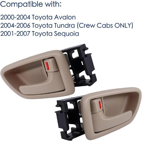 2Pcs Interior Door Handles Driver & Passenger Side For 2001-07 Toyota Sequoia, 2000-2004 Avalon, 2004-2006 Tundra - Crew Cab ONLY - Four Full-Sized