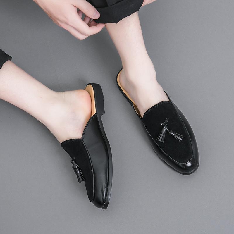 Мужская обувь, модная удобная мужская обувь Muller, итальянские мужские тапочки, классические кожаные мокасины, повседневные уличные нескользящие полутапочки для мужчин