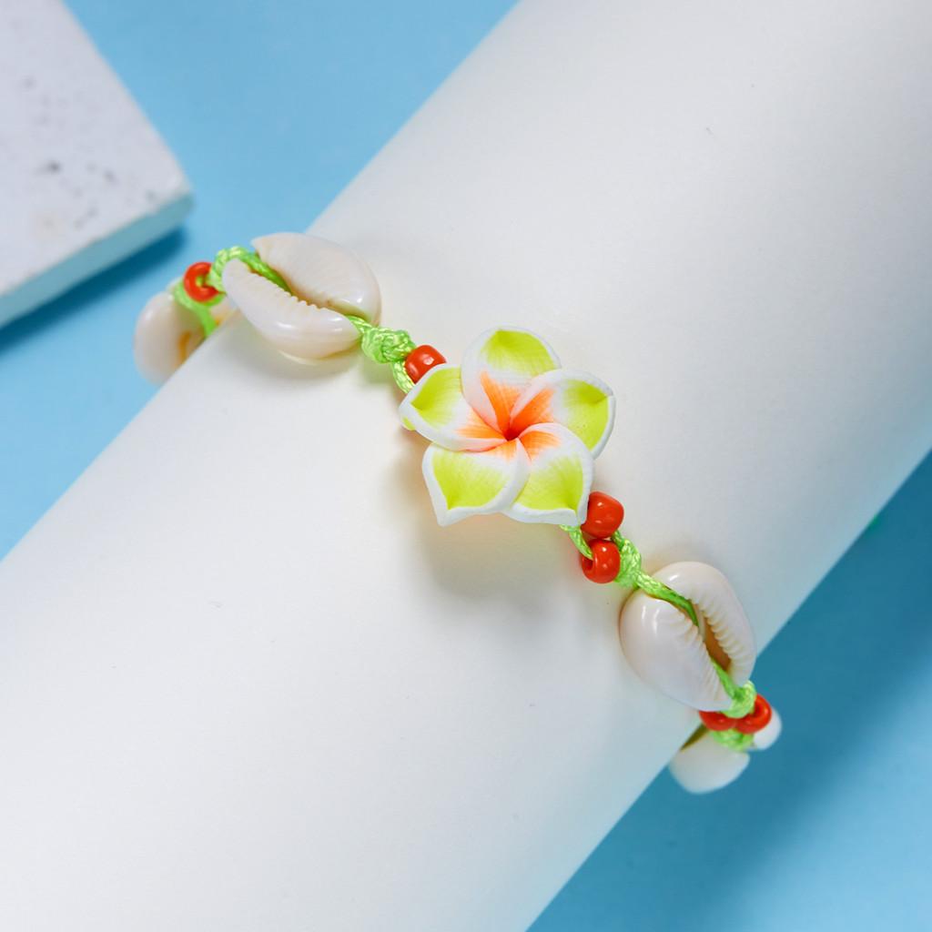 Summer Fashion Handmade Flower Bead Anklet With Adjustable Woven Design For Women