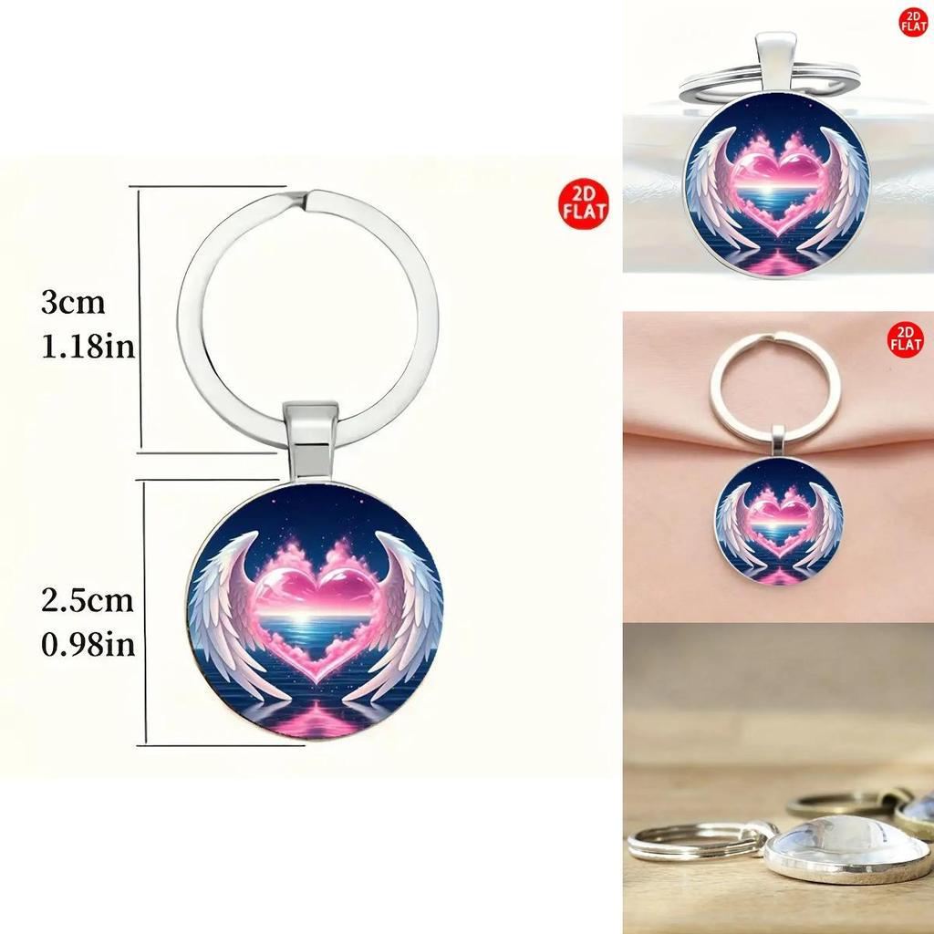 Angel Wings Heart Marine Design Glass Alloy Key Holder Keyring For Friends And Colleagues