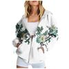 Women's Long Sleeve Floral Print Sweatshirt Long Sleeve Pocket Jacket Zipper Hoodie Coat
