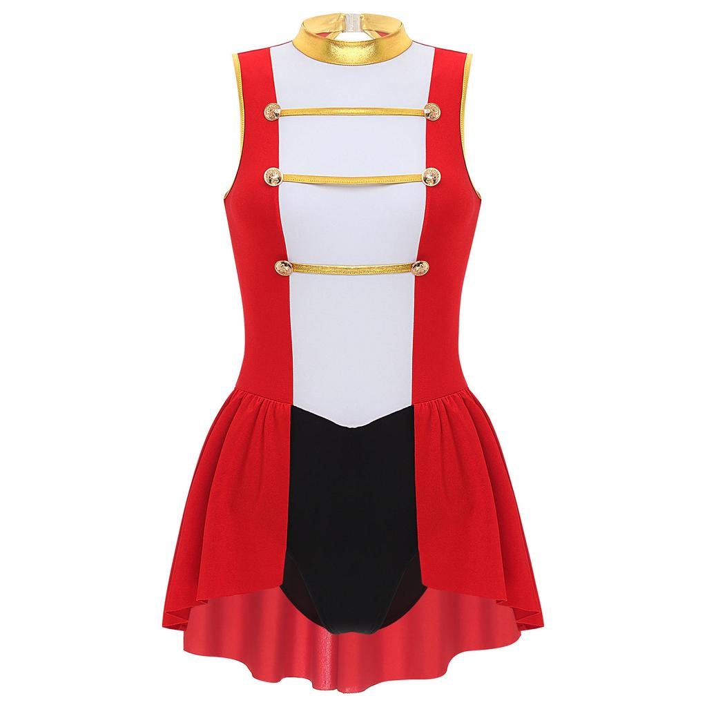 Women's Circus Ringmaster Halloween Costume Sleeveless Skirted Leotard Showman Jumpsuit