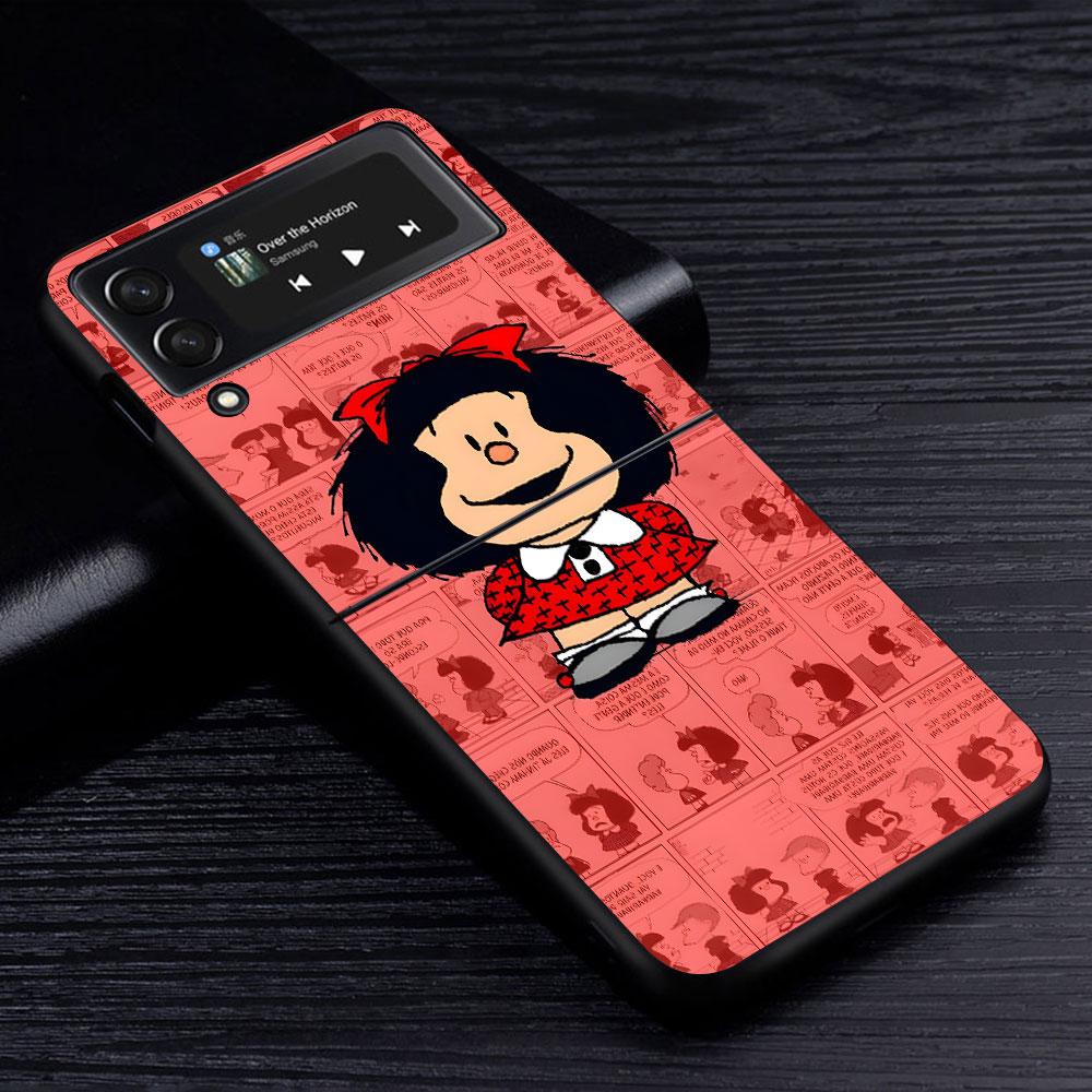 Cute Mafalda Case for Samsung Galaxy Z Flip4 Flip3 5G PC Hard Cell Phone Shell Z Flip 4 3 Black Coque Zflip4 Zflip3 Cover