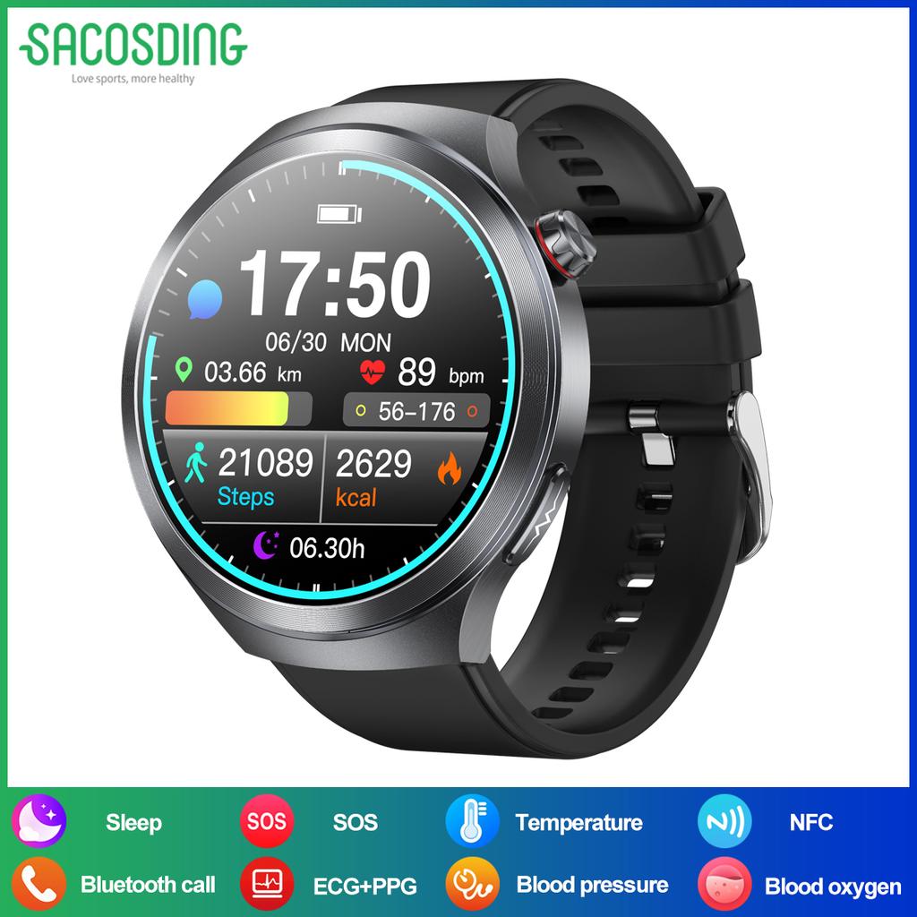 SACOSDING 2025 New AI Diagnosis ECG+PPG Smart Watch Blood Pressure Body Temperature Men Bluetooth Call Health Smartwatch