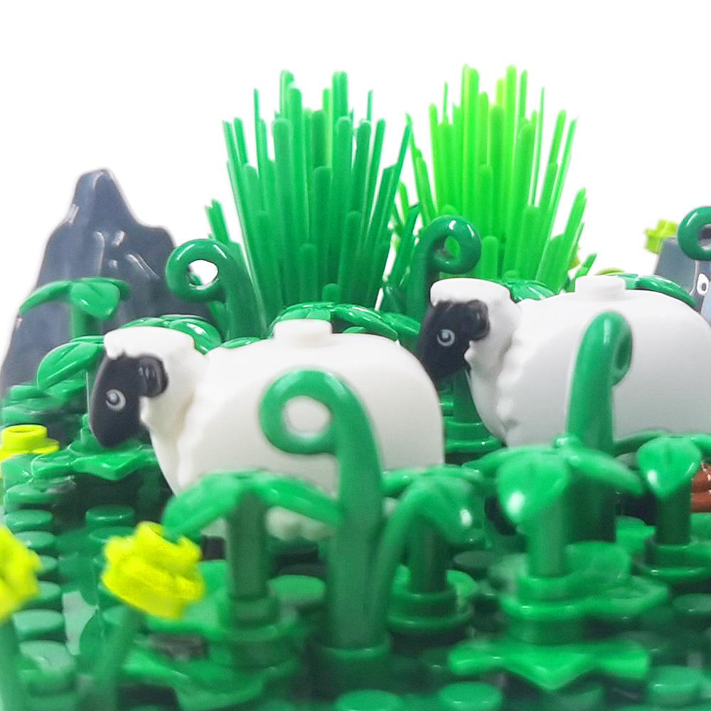 Sheep Ranch Sheep Pen Small Particle Building Block Farm Scene Ornament Grass Assembly Toy