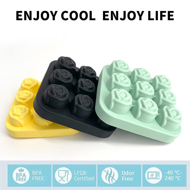 Лоток для кубиков льда, 9 полостей, силиконовая роза, машина для изготовления ледяных шариков, легко снимается, большая форма для кубиков льда для коктейлей