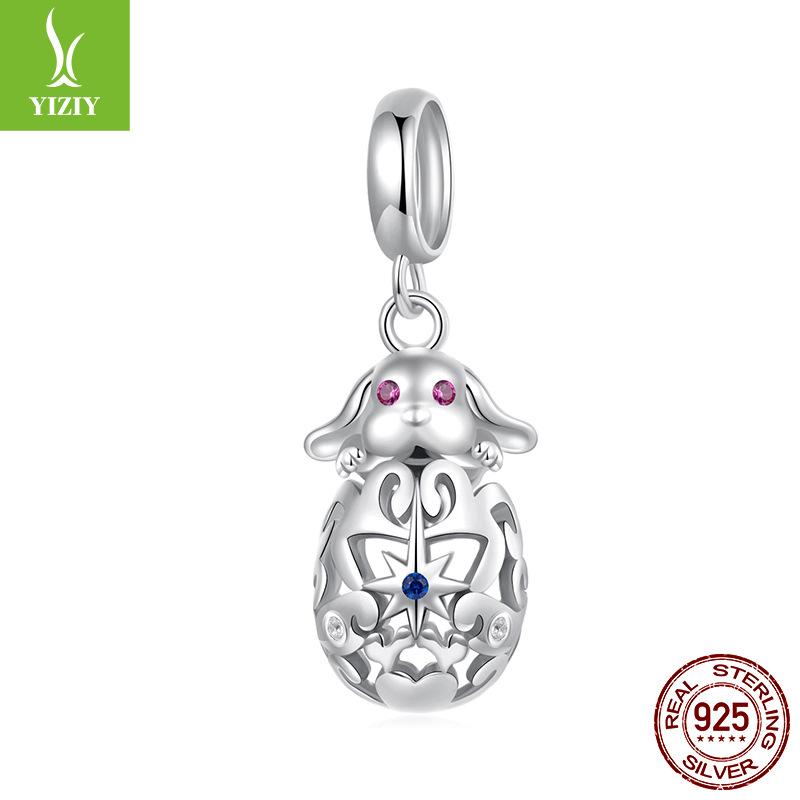 Пасхальный кролик, серия яиц, сделай сам, браслет из бусин, детский, забавный, аксессуары из серебряных бусин 925 пробы