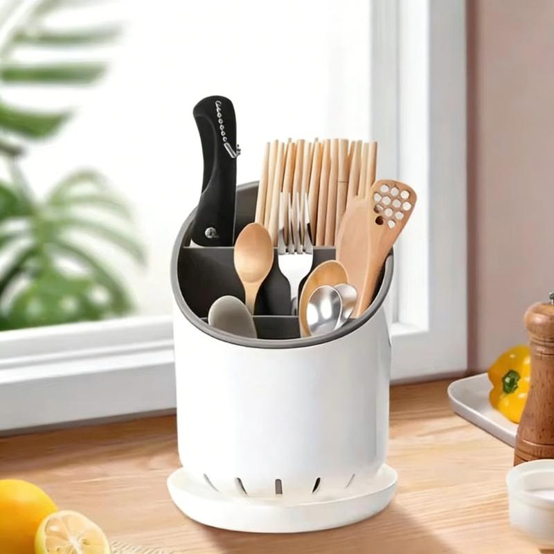 1Pc Plastic Tableware Storage Rack with Drain Tray Chopsticks Knife Spoon Fork Drainage Rack for Household Kitchen Organization