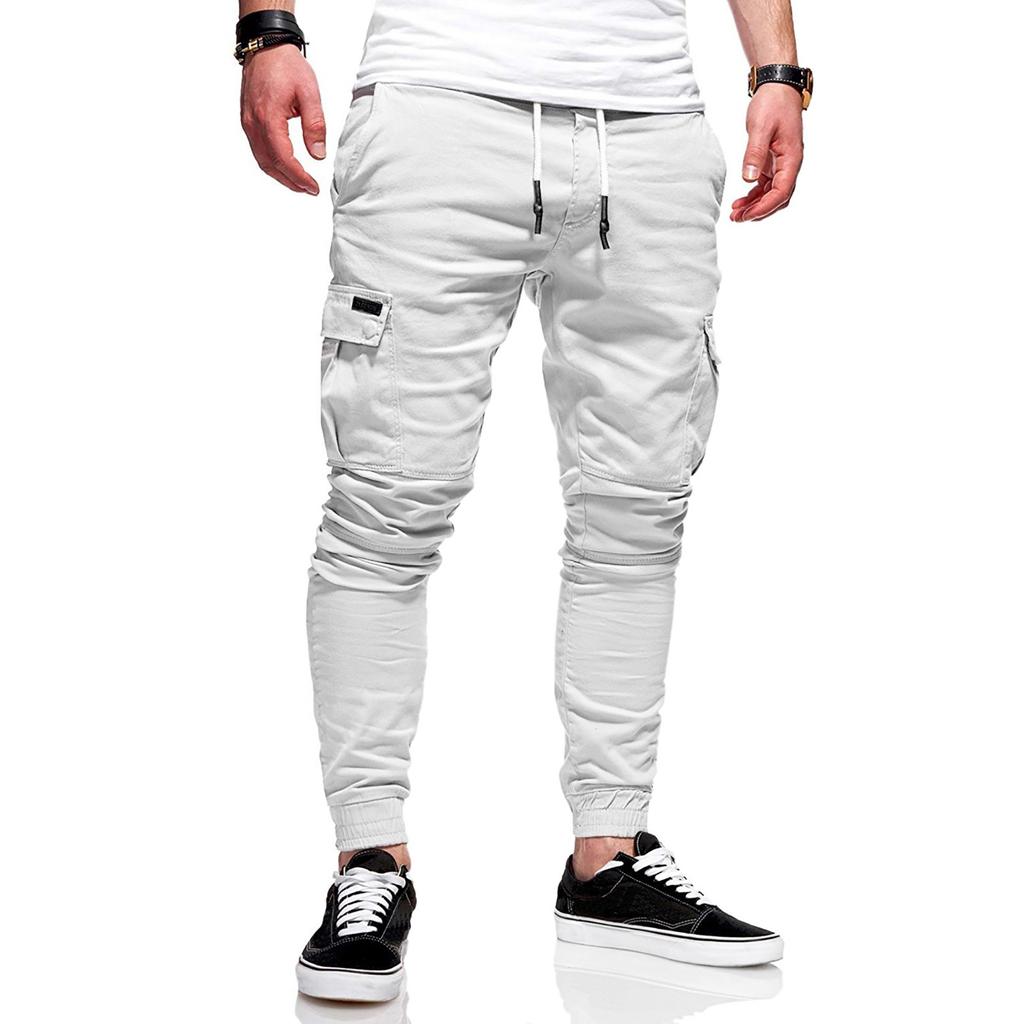 Мужские свободные повседневные рабочие брюки с несколькими карманами, молодежные брюки на резинке и шнурке