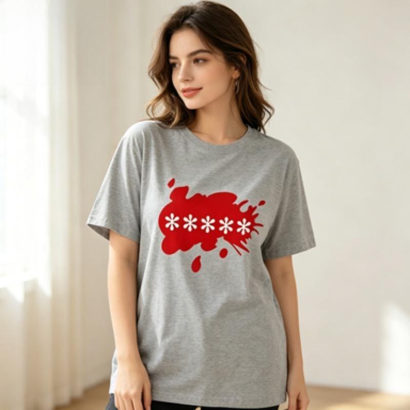 Soft Cotton Unisex Standard Short Sleeve Tshirt Red Paint Splash White Five Little Flowers Minimal Art Print Crew Neck Tee