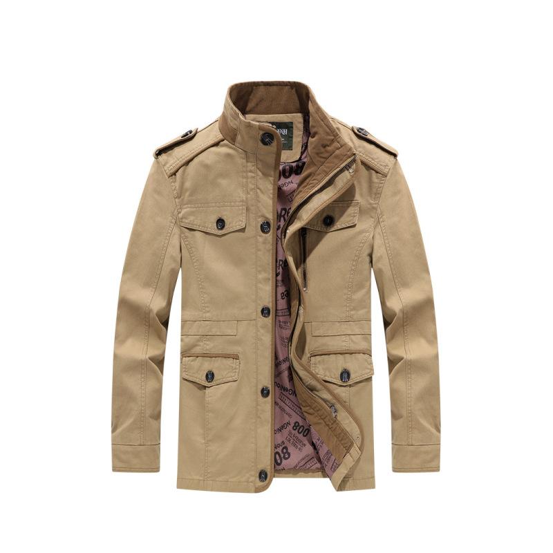 Мужская весенне-осенняя однослойная куртка в стиле ретро с воротником-стойкой, ветрозащитная повседневная куртка, куртка для спецодежды с несколькими карманами, куртка на молнии большого размера