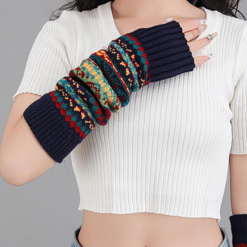 Women's Thickened Fingerless Gloves Bohemian Style Warm Acrylic Blend Yarn for Autumn Winter
