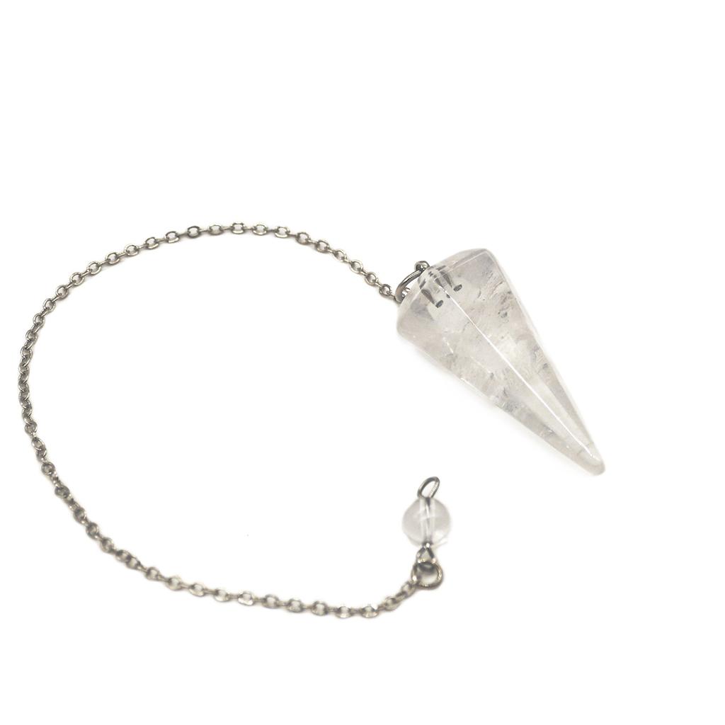 Натуральный камень, камень силы для лозоходства и фэн-шуй, изготовленный из натурального прозрачного целебного кристалла, камень Чаура, шестигранный, маятник на металлической цепочке,