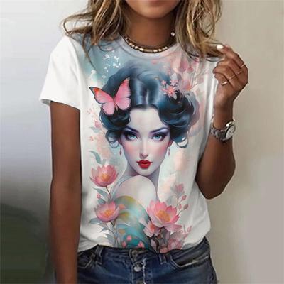 Красивая женская футболка с цветочным узором для девочек с мультяшным 3D-принтом, летние повседневные свободные футболки с круглым вырезом и короткими рукавами