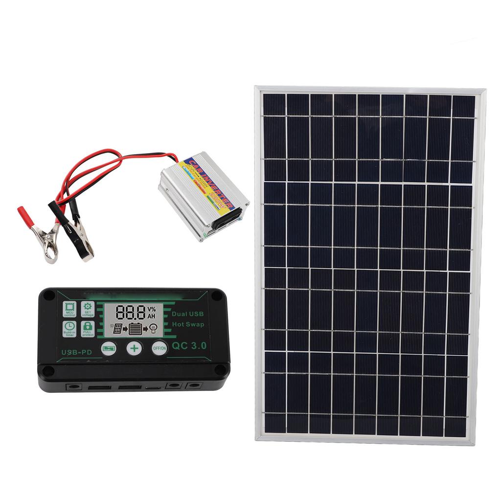 30W Solar Panel Kit with 220W Inverter and MPPT QC3.0 Controller, Portable Solar for RV Camping Boat Car 12V Battery