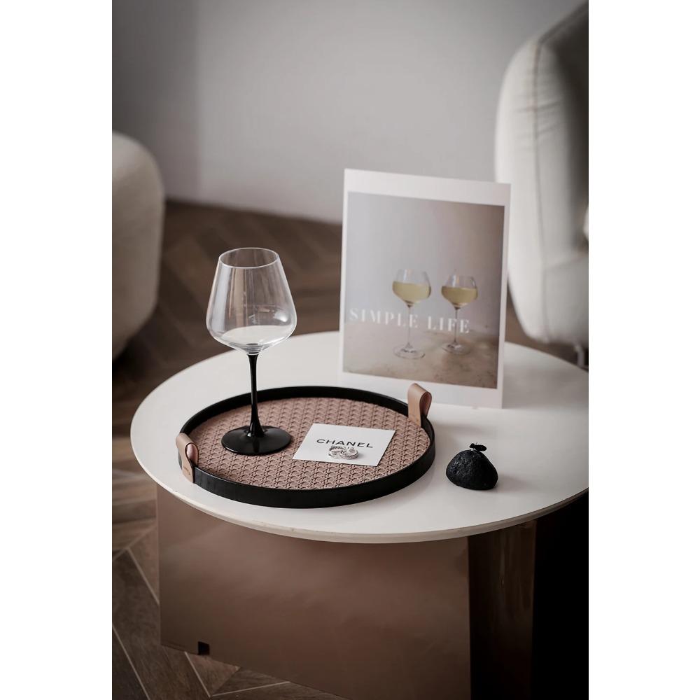 Nordic Round Jewelry Tray Woven Leather Storage Tray Living Room Kitchen Desktop Cosmetic Sundries Plate Home Decoration