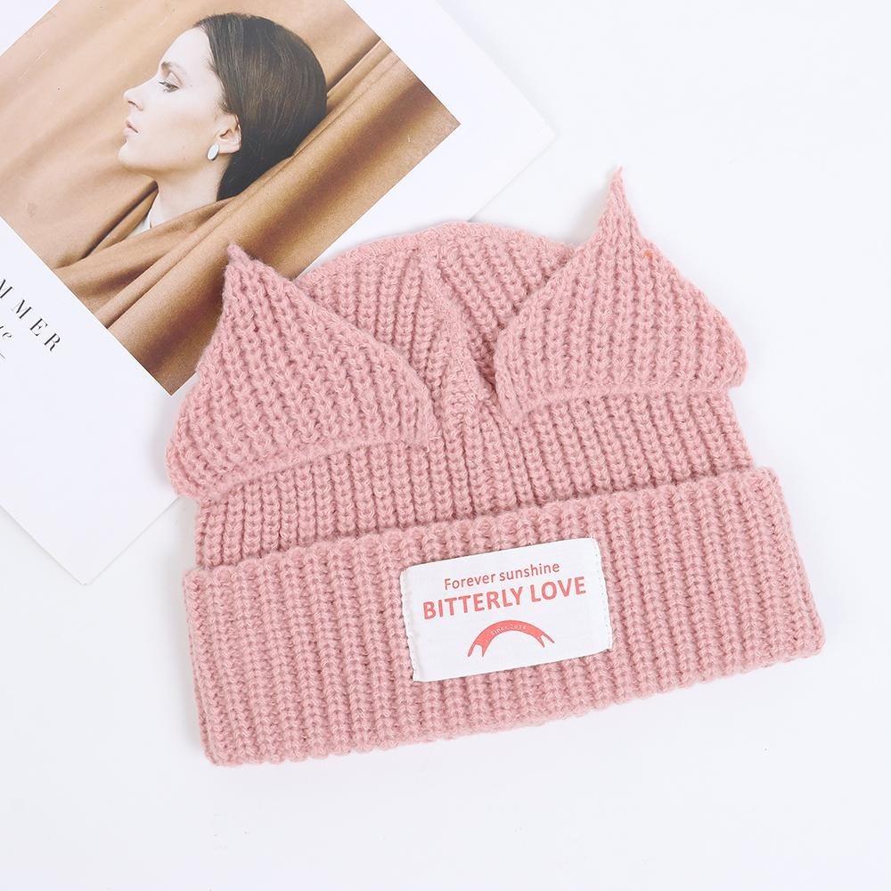 Cute Double-layer Loverboy Cat Ear Knit Hat Hooded Cap Warm Knitted Cap Soft Hip-hop Personality Ear Protection Hat Unisex