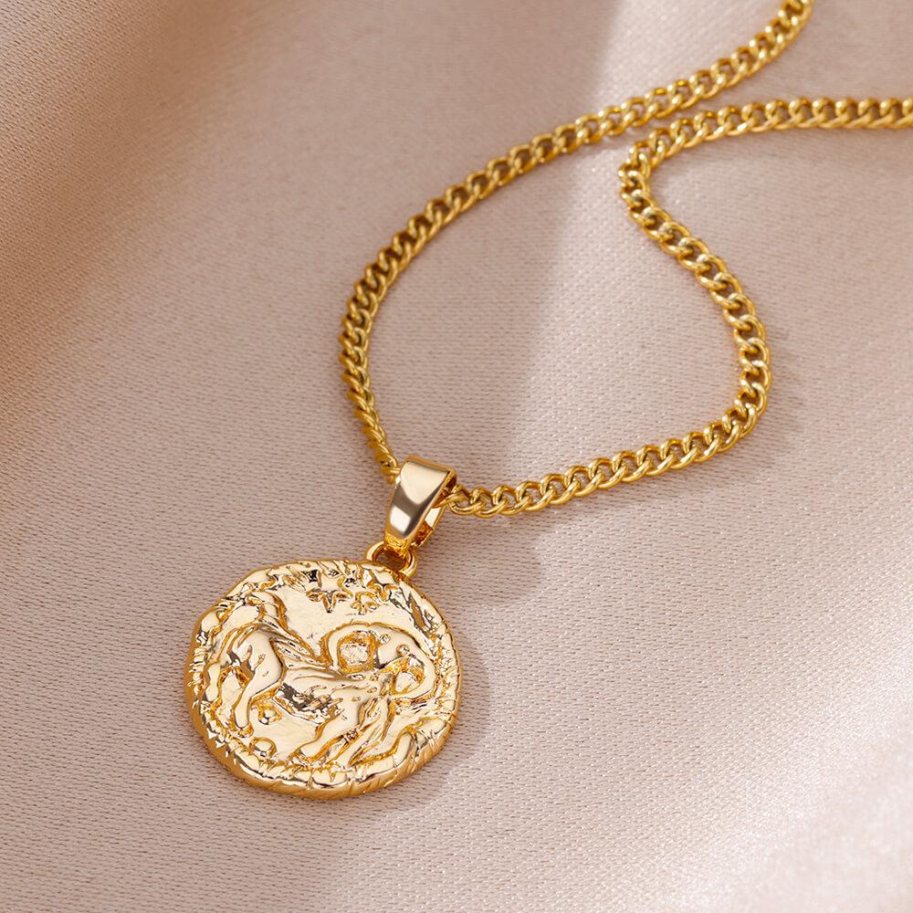 Ретро-дизайн 12 созвездий круглое фирменное ожерелье кулон тисненый Ins стиль монета ключичная цепочка женское ожерелье Козерог