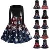 Women's Fashion Casual Square Neck Slim Christmas Printed Long Sleeve Dresses