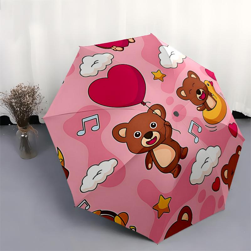 Teddy Bear Adventure: Automatic Opening/Closing Umbrella with Foldable Design, 8 Bone Iron Frame Perfect for and Festive Gifts!0104044a