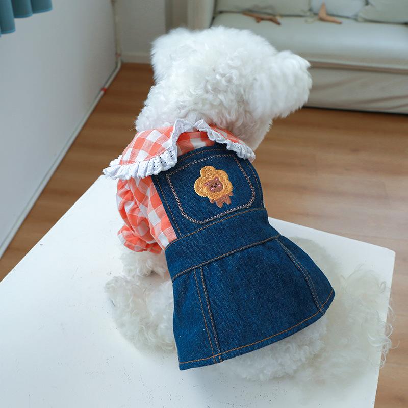 1Pcs Pet Circle Dog Clothing Cat Clothes Pocket Collection Denim Floral Small and Medium Dogs Little Red Flower Dress