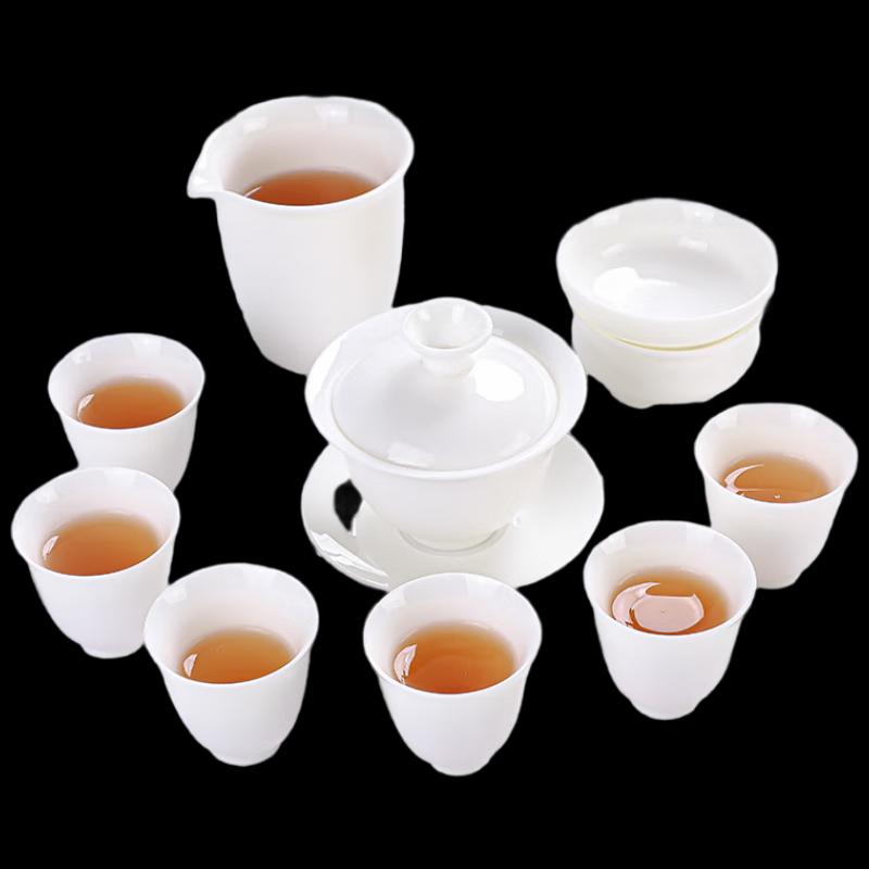 Tuopai 10-Piece Glossy Mutton Fat Jade Porcelain Tea Set